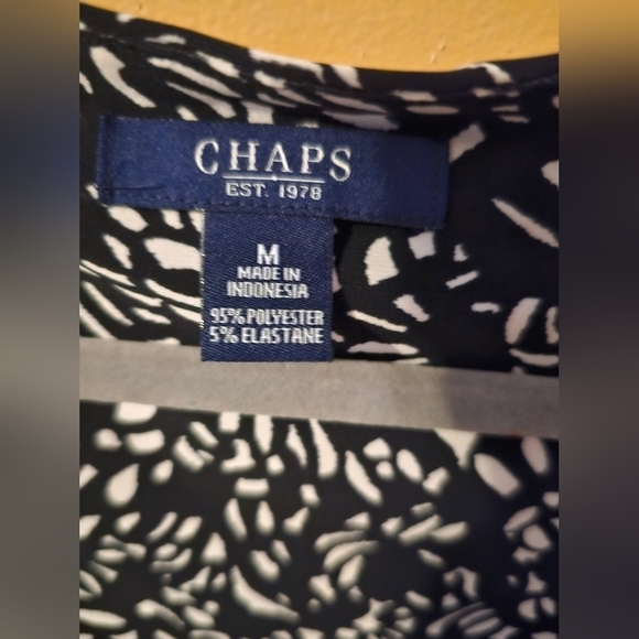 Chaps Woman’s Black/White Faux Criss Cross Wrap Front Dress Size M NEW With Tags - Picture 2 of 4